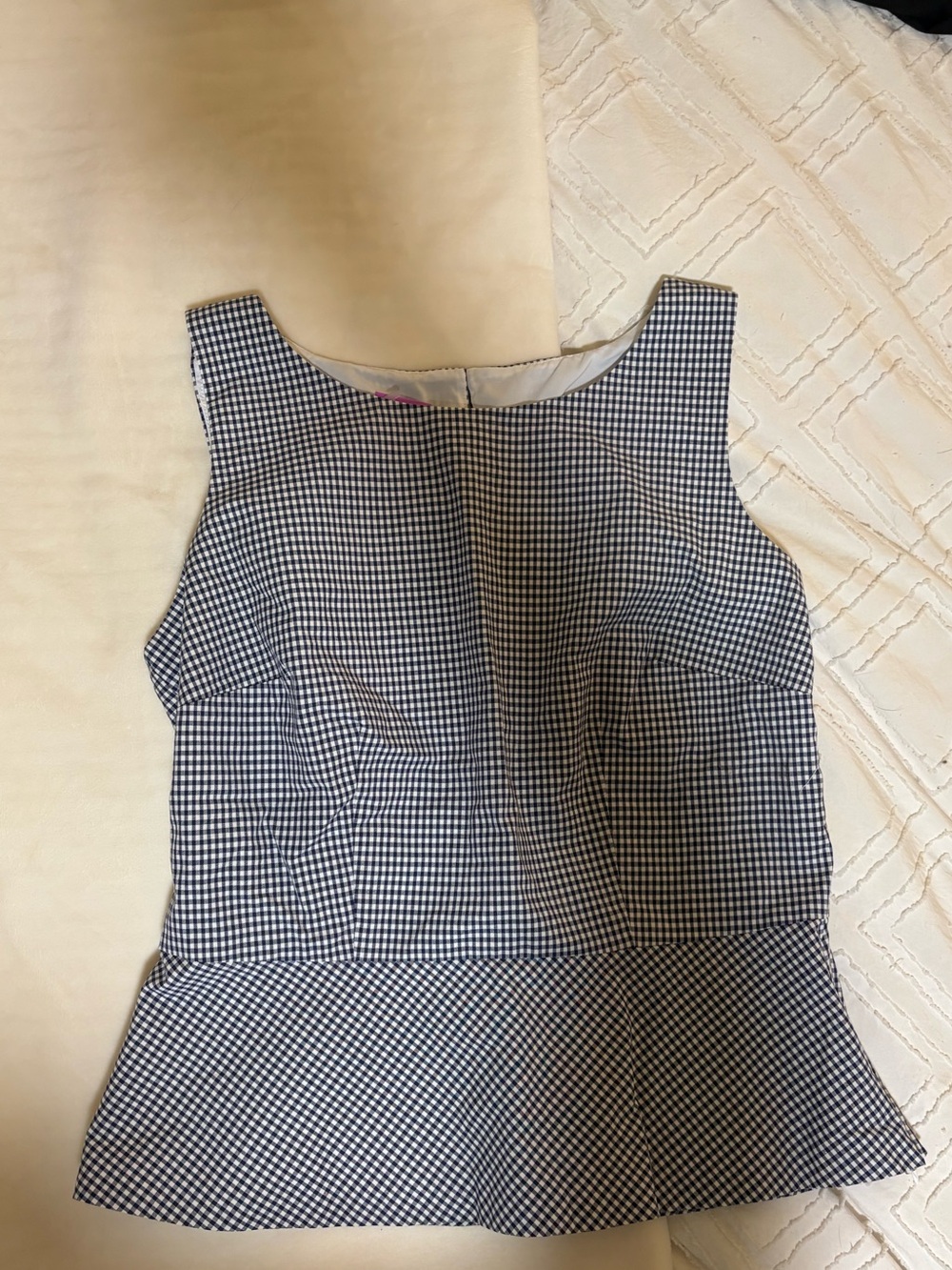 2/$30 Talbots Navy and White Gingham Peplum Tank